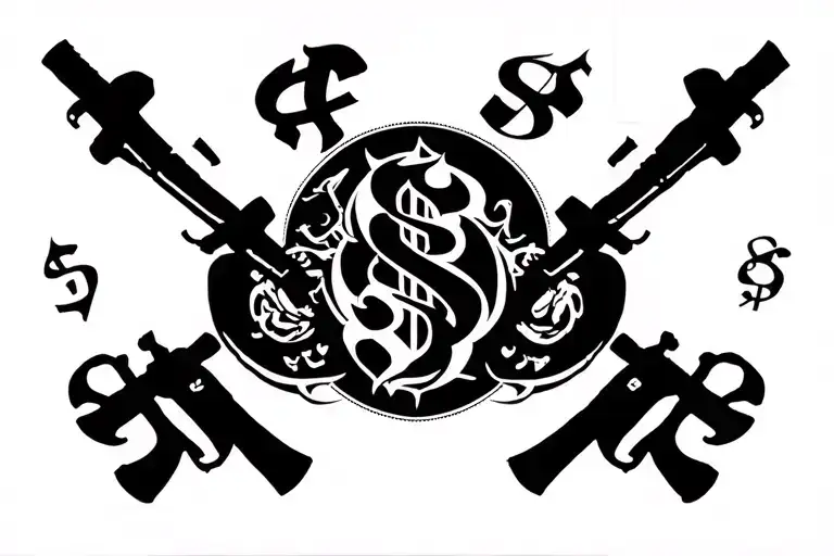 Complete Black Background White Graffittik With Emoik With Money Signs And Weapons
