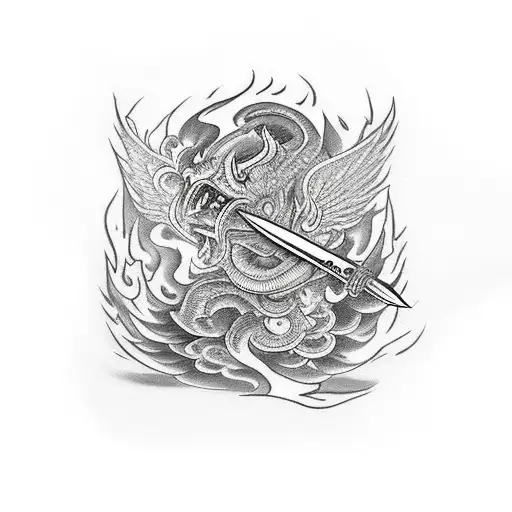 Knife With Fire Writtrn Chef On Flames