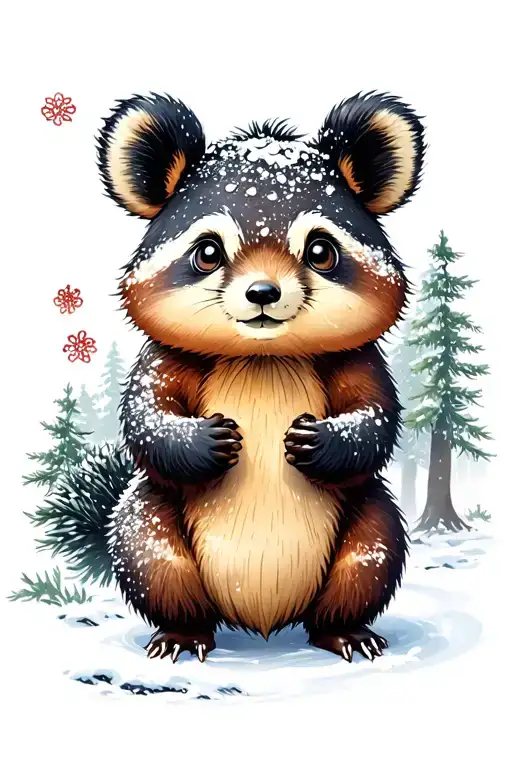 A Tanooki In A Snowy Forest