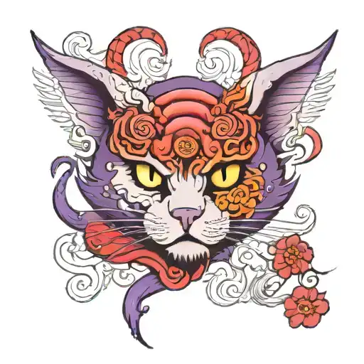 Evil Demon Purple Kitty With Third Eye And Bets Wings
