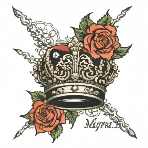 Queen's Crown With The Name Mpa Below And Wrap It In Rose Thorns