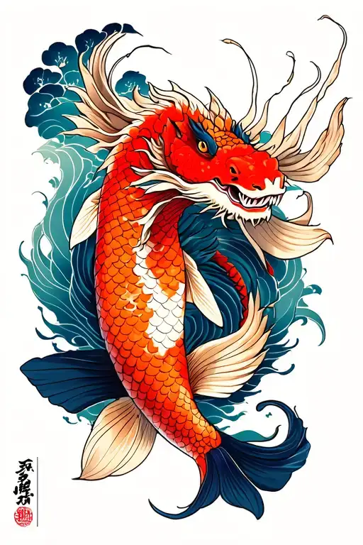 Koi Dragon Emerging Towards The Top