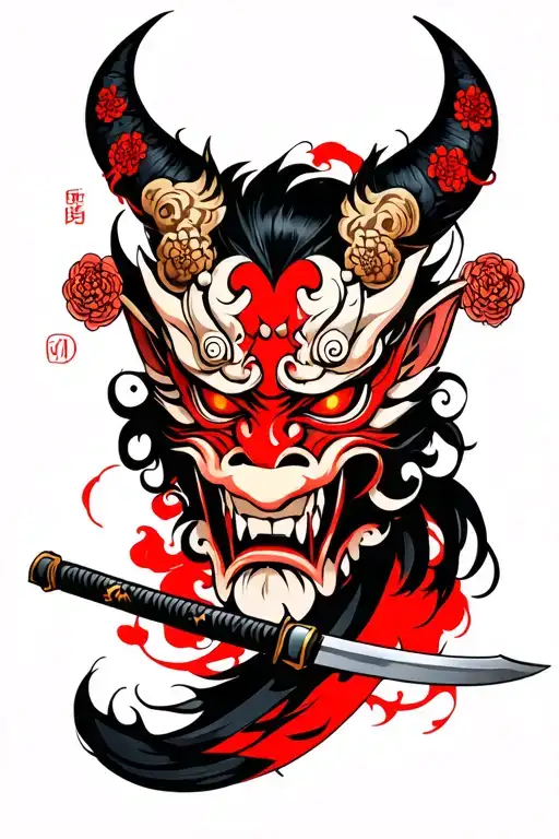 Katana And Demon Mask