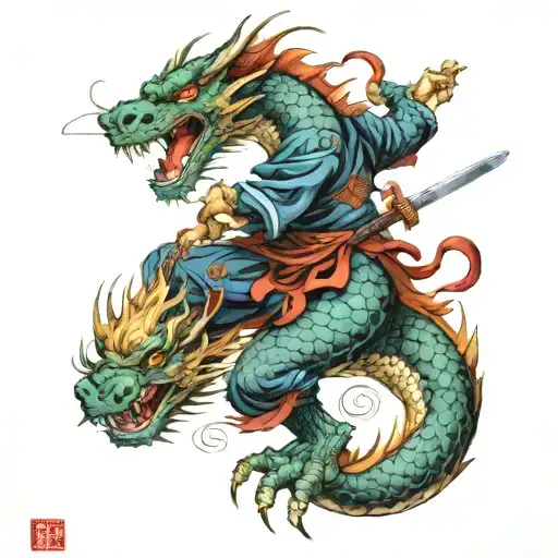 Chinese Warrior Slaying Dragon
