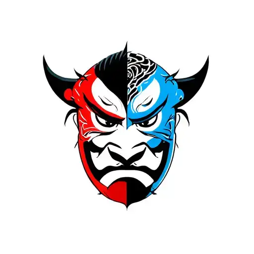 Japanese Samurai With Half Oni Half Tengu Mask