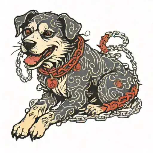 Dog Gnawing Through Brush Chains