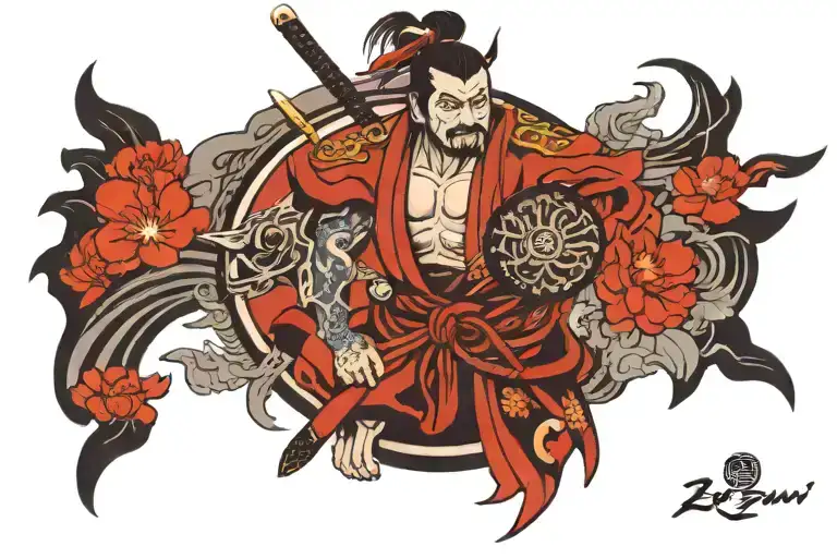 Samurai Warrior And A Clock