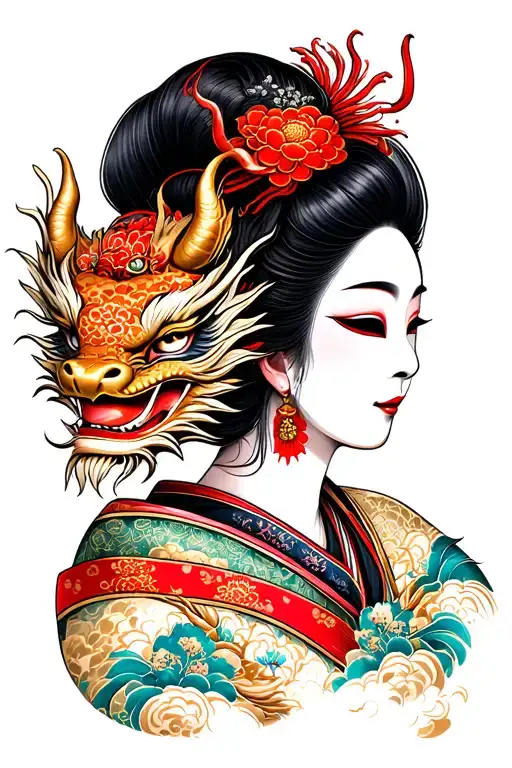 Geisha Hanya Mask With Dragon