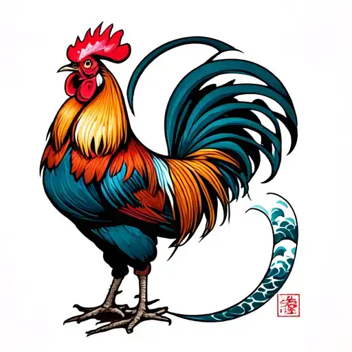 Rooster With Wave Forming The Letter C In Background