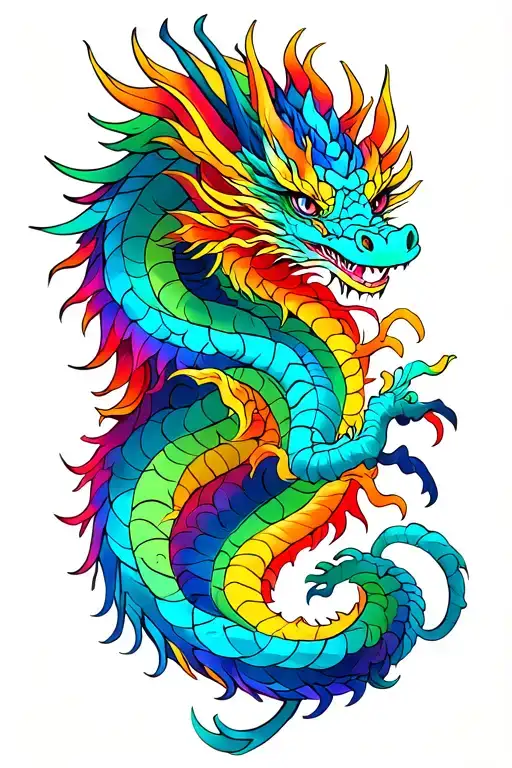 Masculine But Delicate Dragon Rainbow In Color But With More Hues In The Blues And Greens