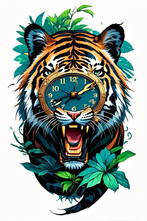 Tiger Emerging Sci Fi Jungle Brush Old Clock Embedded