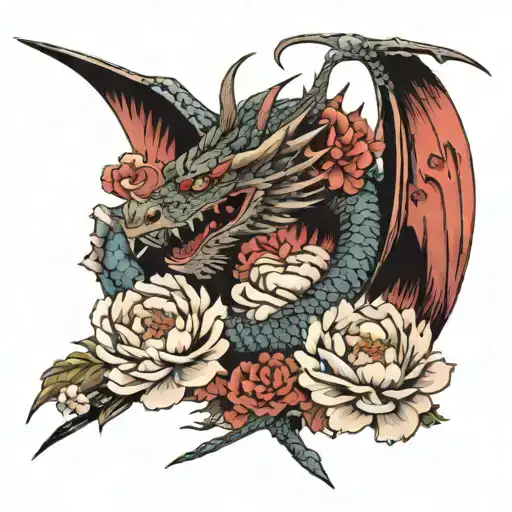 Dragon And Sword With Peony