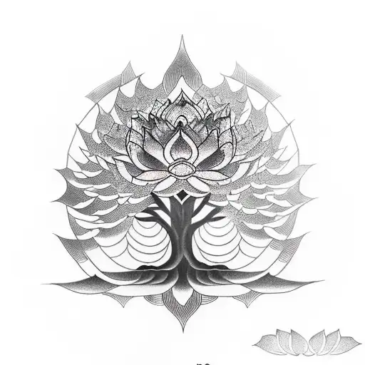 Buddhist Tree Of Life And Lotus Flower