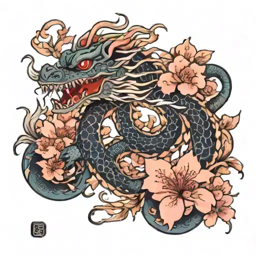 Dragon Tattoo With Cherry Blossoms For Full Hand Tattoo In Japan Design