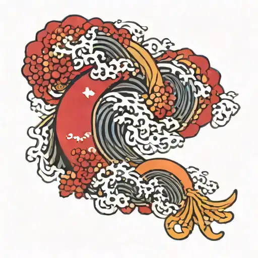 Red Crescent Moon With Waves