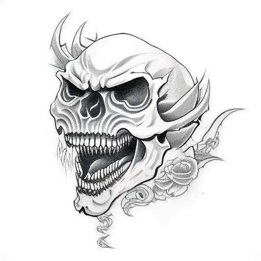 An Angry Demon Skull With Sharp Teeth