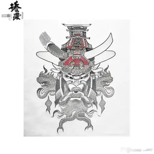 Samurai With Dragon Above Jis Head And Tail Aroud Body