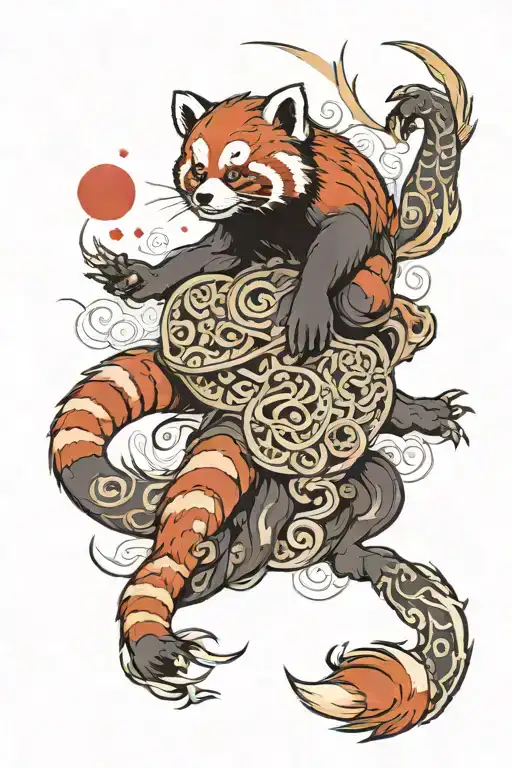Red Panda On A Chinese Dragon Flying