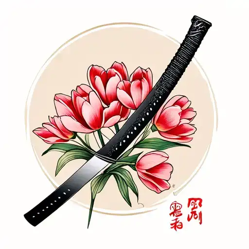 Black Minimalistic Katana With Tulips