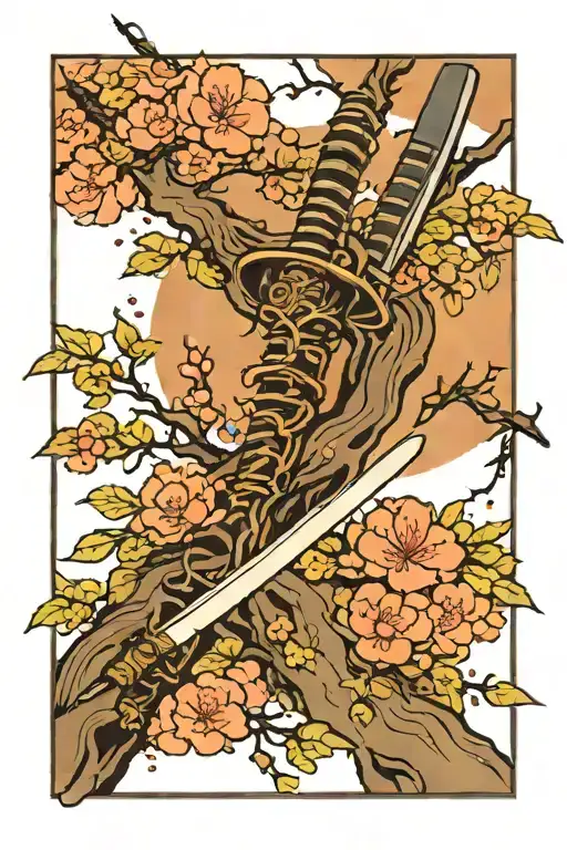 Katana Sword Sakura Tree Inside