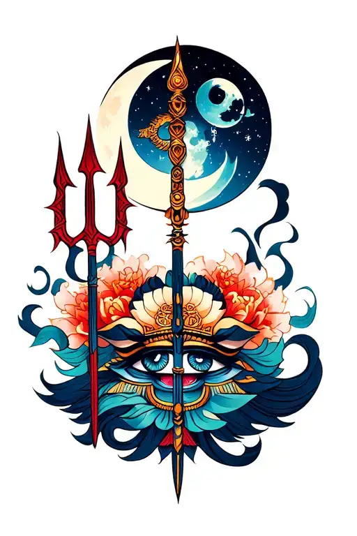 A Hindu Trident With The Moon And Shivas Third Eye