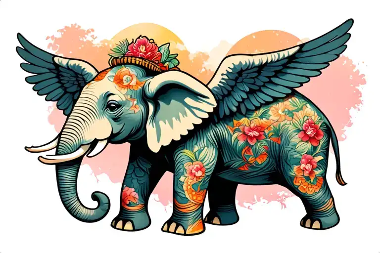 Elephant With Wings With Safari Jungle