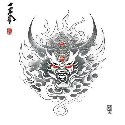 Samurai With Fire On The Background