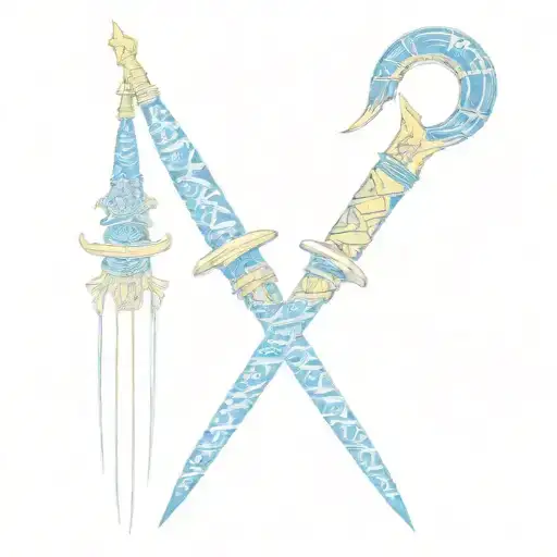A Pair Of Egyptian Spears Blue And Yellow