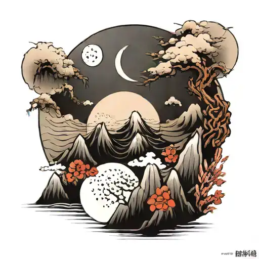 Minimalist Sea Mountain Moon