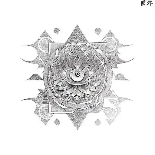 Phoenix And A Lotus In Geometric Shapes