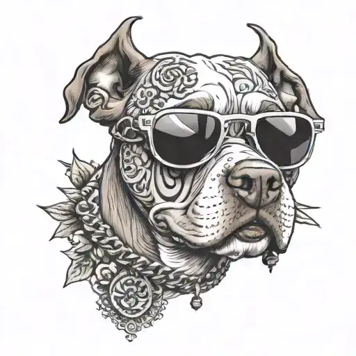A Pitbull With Sunglasses And Chain On