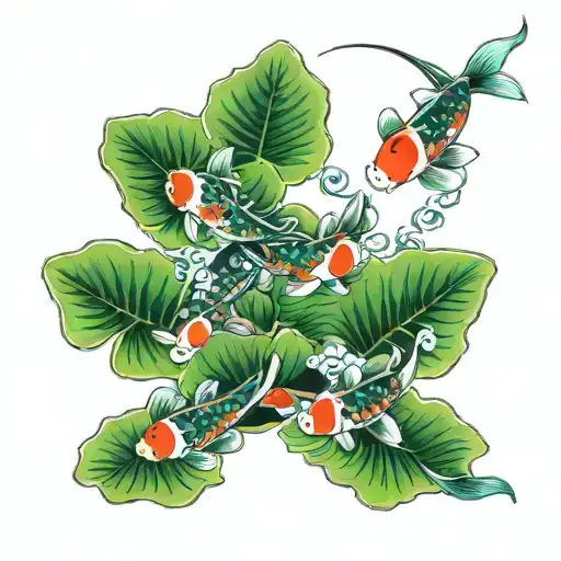 Multiple Bright Green Lily Pad Sleeve With Koi Fish