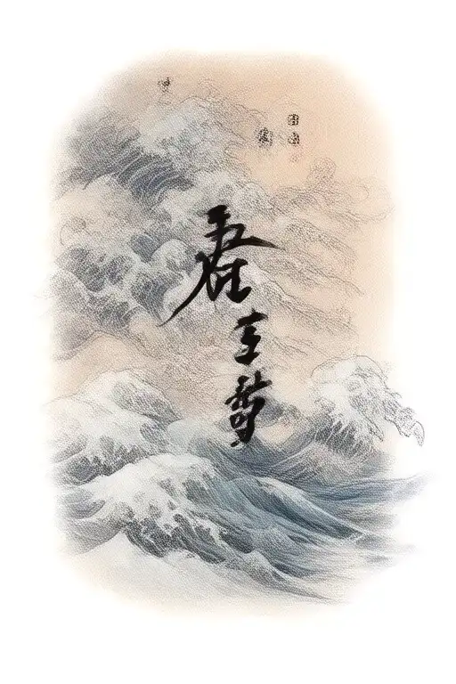 Japanese Word Kaizen With Waves Crashing