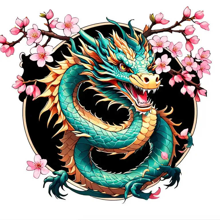 Cherry Blossom Branch With Transparent Dragon Wrapped