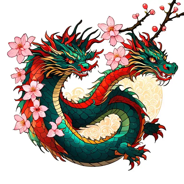 Cherry Blossom Branch With A Hidden Transparent Dragon Wrapped