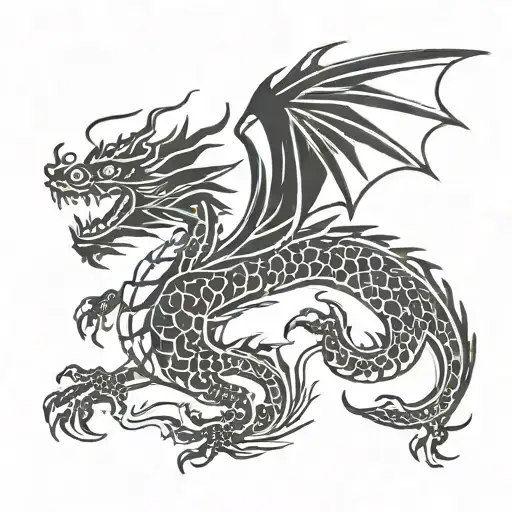A Minimalist Design Of A Dragon Silhouette Inspired By Japanese Mythology