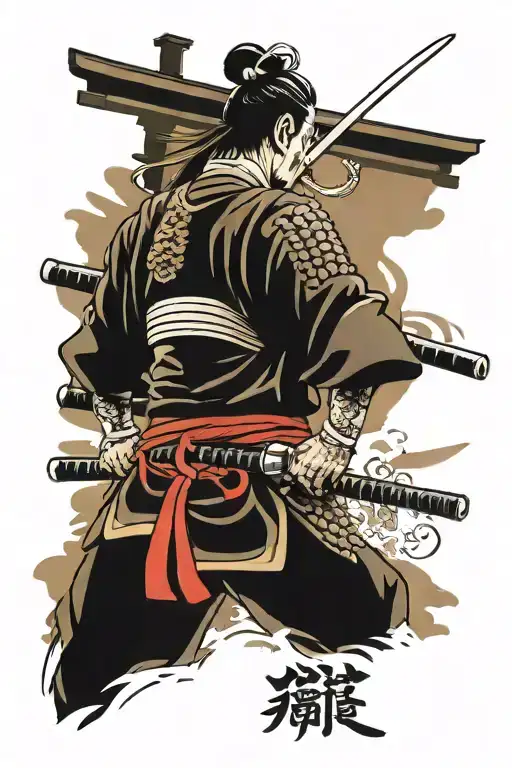 Samurai Against The Background Of The Gate