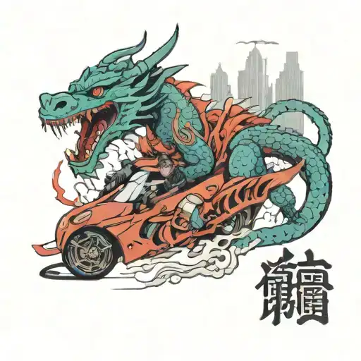A Futuristic Car Racing Through A Dragon-infested City
