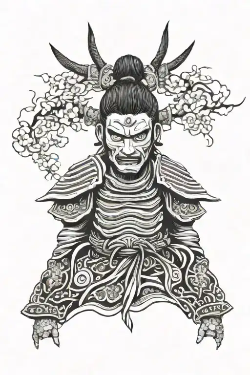 Samurai Mask Looking Straight Black Lines Forming