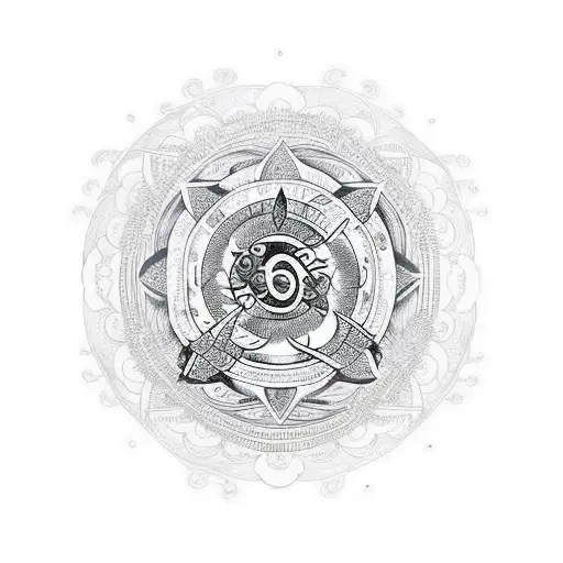 An Artistic Wind Rose With The Om Symbol In The Middle