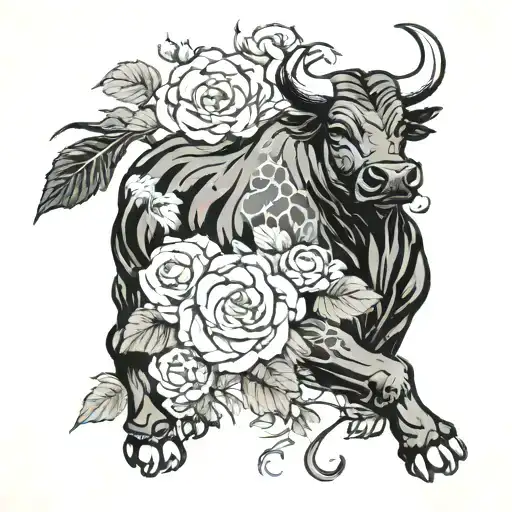 Full Body Of Mean Bull And Roses Intertwined