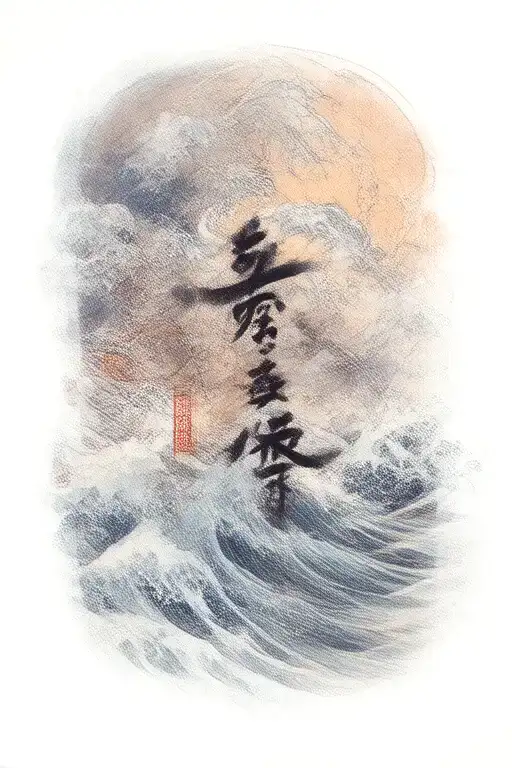 Japanese Word Kaizen With Waves Crashing