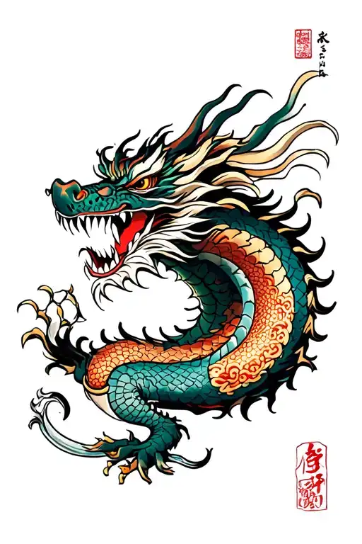 Samurai Oriental Dragon Surrounded