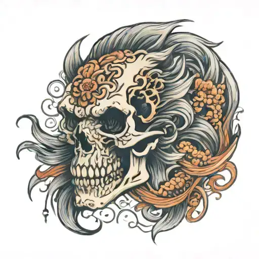 Skull With A Lion With Koi Fish