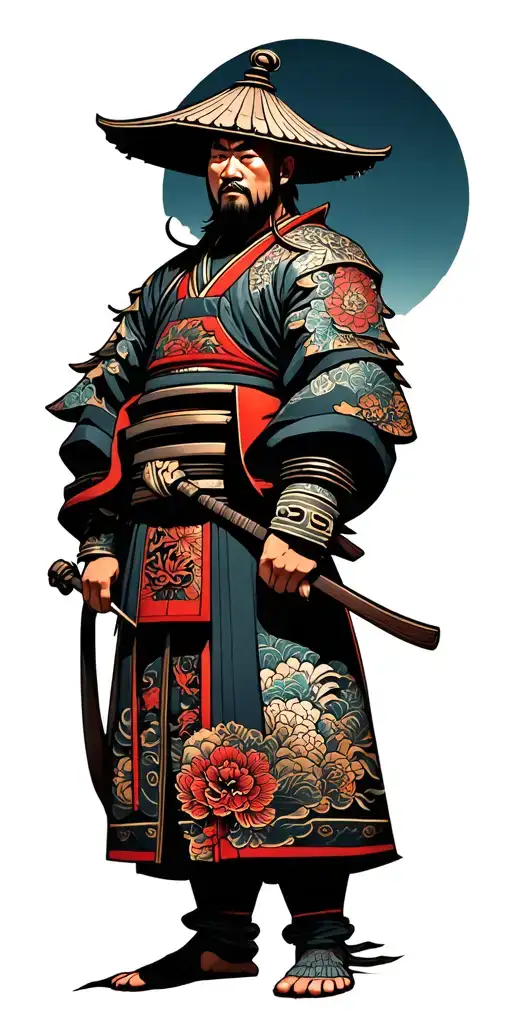 Cool Samurai Warrior Standing By A Japanese Temple