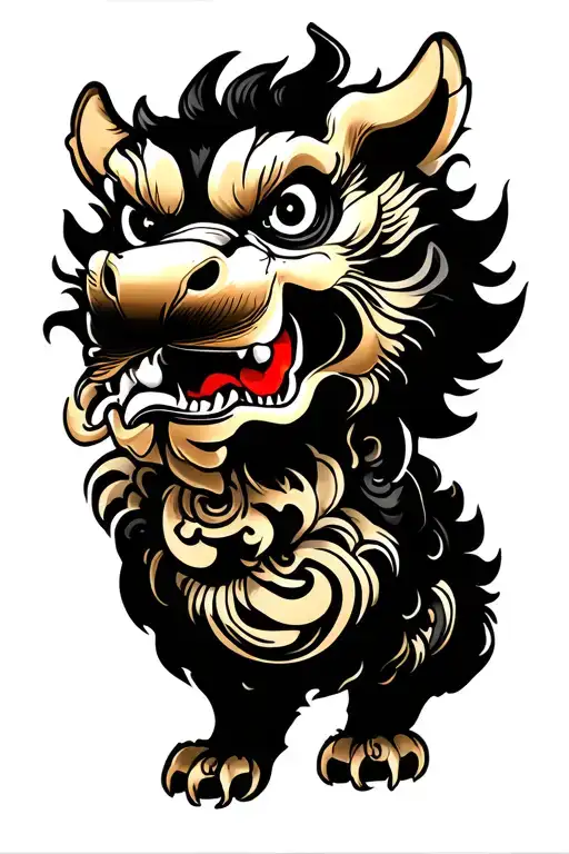 Foo Dog Traditional Tattoo Design Featuring