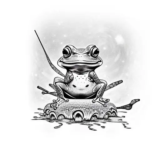 Frog Samurai Sitting On Mushrooms Looking At Universe