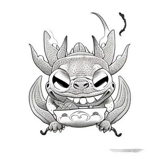 Stitch From Lilo Stitch With The Shadow Of Toothless Dragon