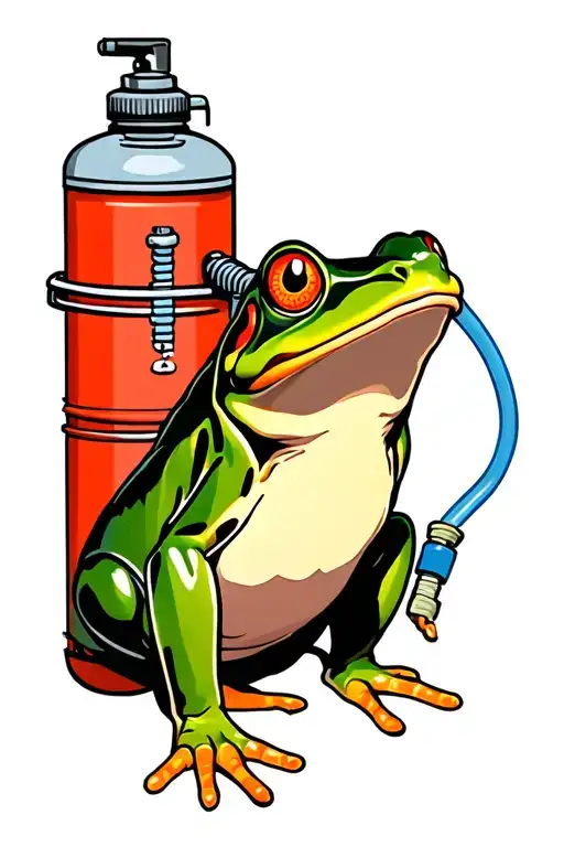 Frog With Oxygen Tank With Hose Connected To Frog Nose