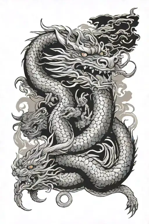 A Japanese Dragon Along With A Fox And A Samurai With Some Wind In The Background